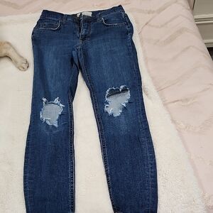 Free People Dark Blue Distressed Skinny Jeans
